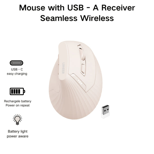 2.4G Connectivity, Vertical Ergonomic Wireless Mouse for Women – Rechargeable