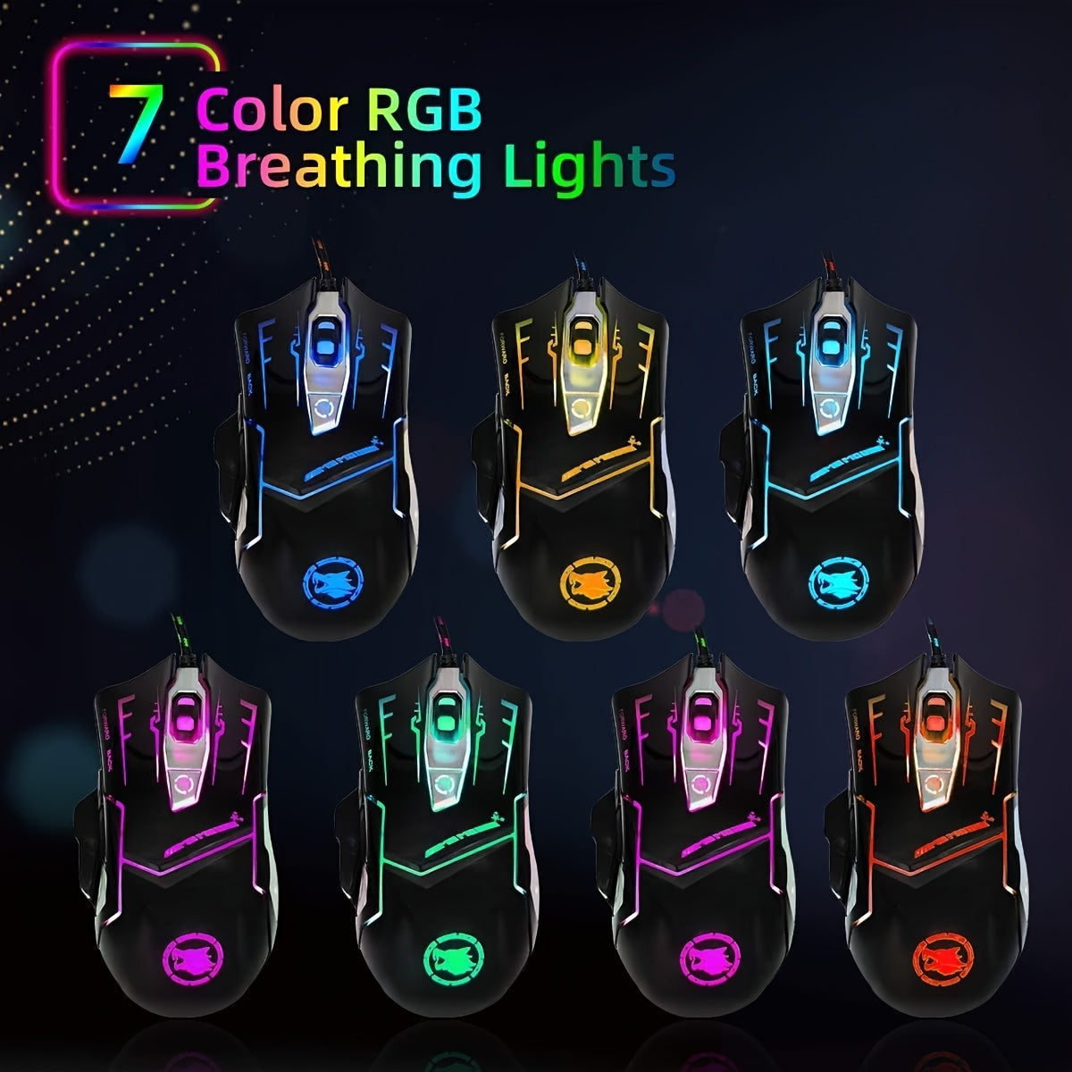 Ergonomic wired gaming mouse - 7 lighting effects, USB powered, suitable for PC and laptop gaming