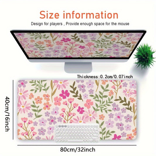 Large Pink Purple Lily Flower Mouse Pad with Non-Slip Rubber Base - Elegant Beige