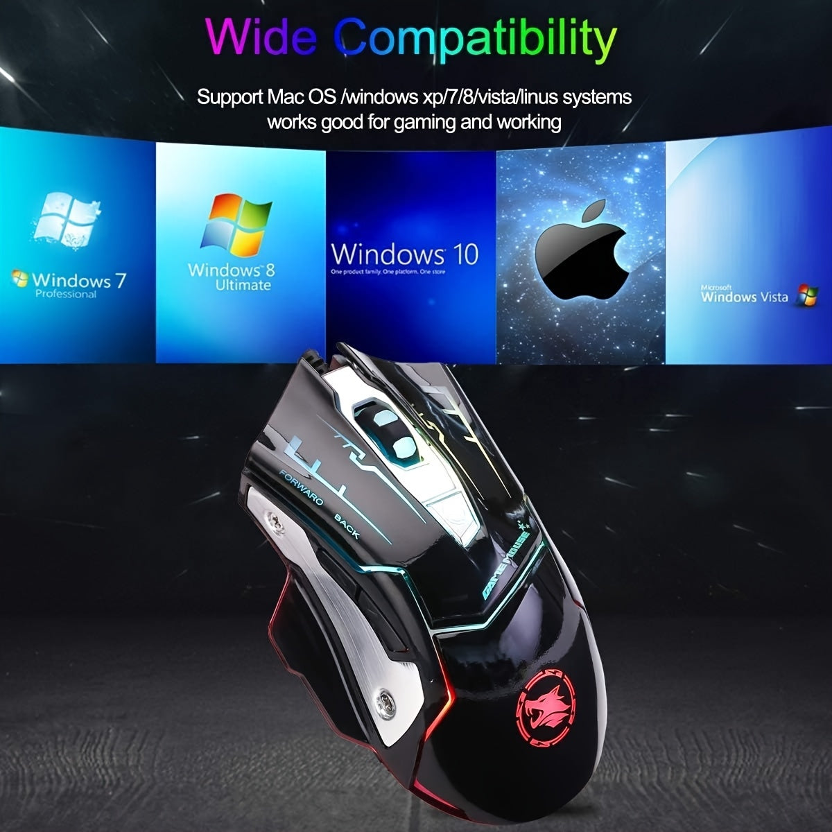 Ergonomic wired gaming mouse - 7 lighting effects, USB powered, suitable for PC and laptop gaming