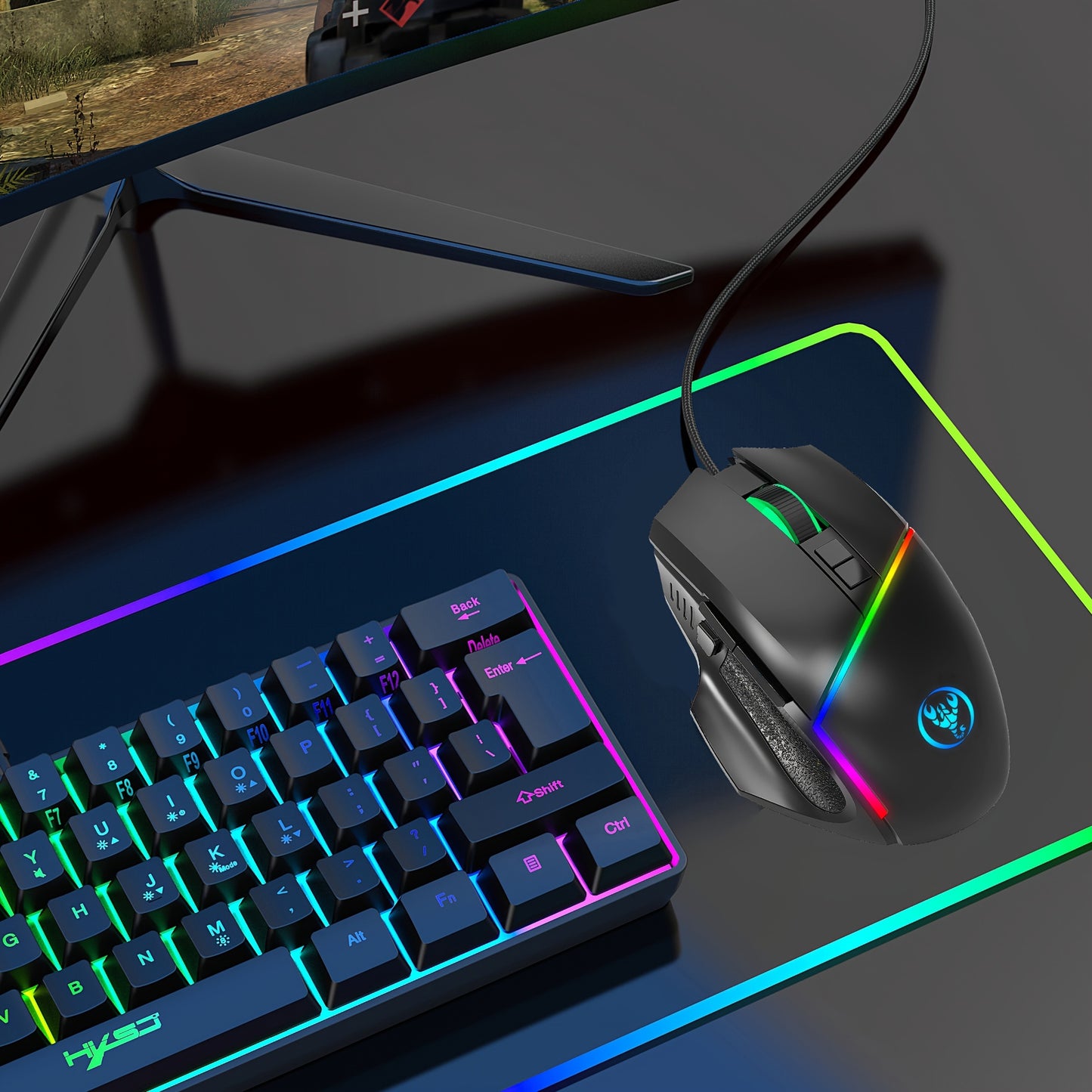 HXSJ new USB wired gaming mouse with RGB lighting and 8 buttons optical mouse suitable for gaming