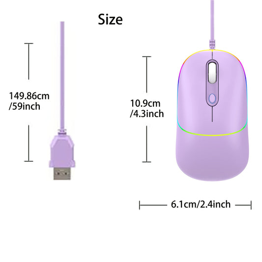Ultra Quiet Wired Mouse Plug and Play 6400 DPI with RGB Backlight Office Mouse Perfect for PC and Laptop