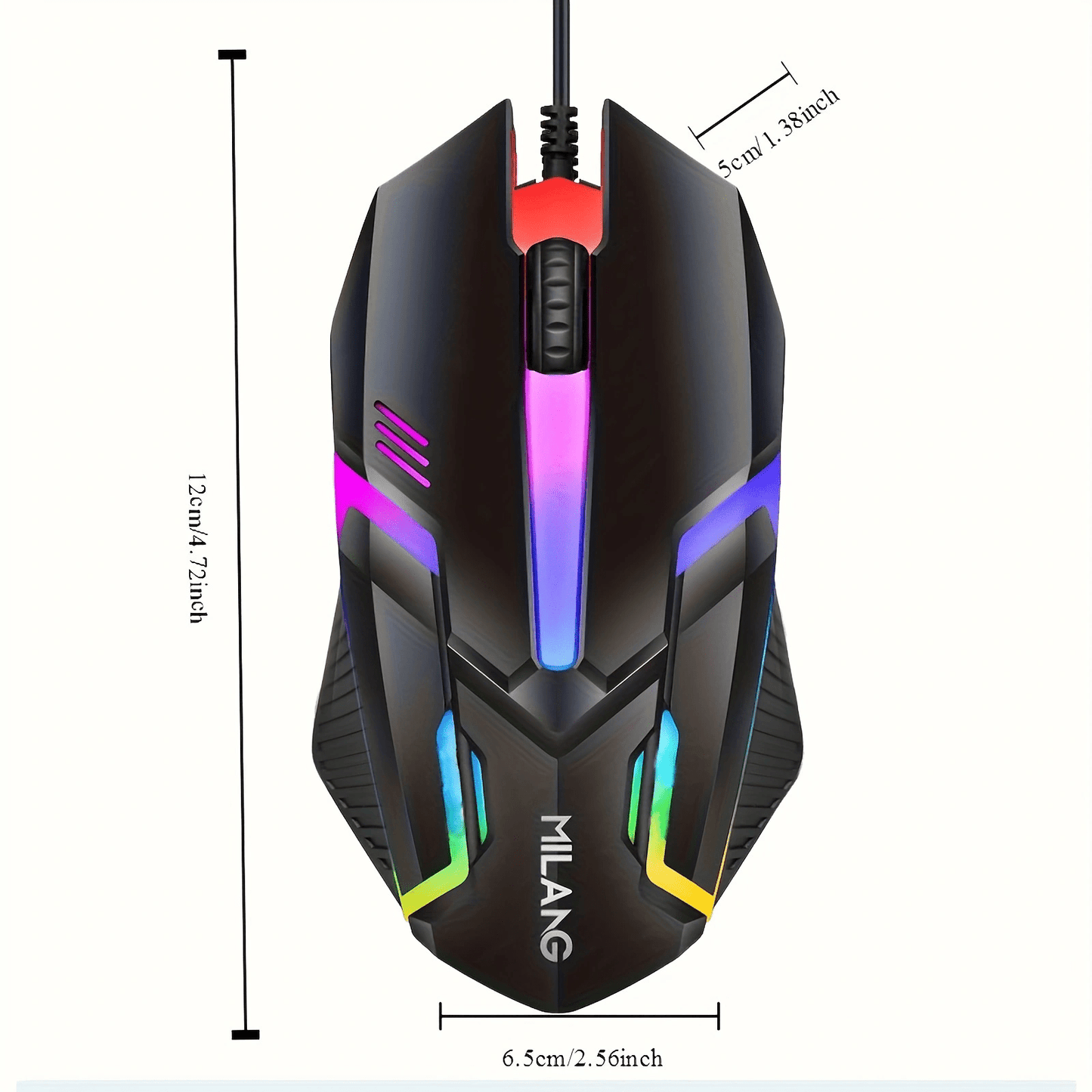 1pc MILANG Wired Gaming Mouse, RGB Backlit, Ergonomic Design, 3D Non-Slip Roller with Scale