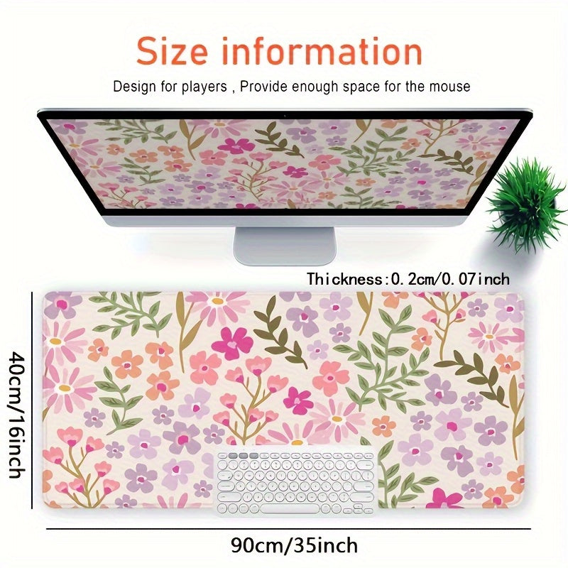 Large Pink Purple Lily Flower Mouse Pad with Non-Slip Rubber Base - Elegant Beige