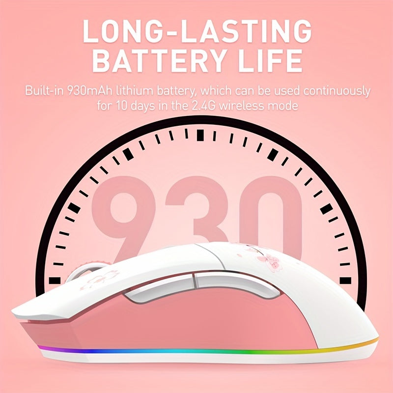 DAREU EM901 Sakura Pink Wireless Wired Gaming Mouse - Dual-Mode Rechargeable