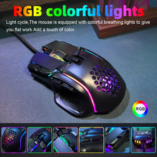 10-Key Wired Gaming Mouse with 13 RGB Lighting Modes, 12800 Performance