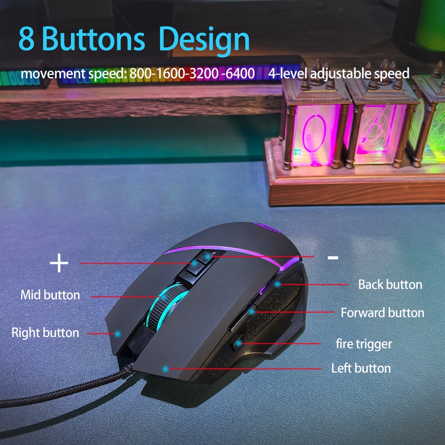 Gaming Mouse Premium Gaming Mouse with Stunning LED Lighting, Durable Braided Cables