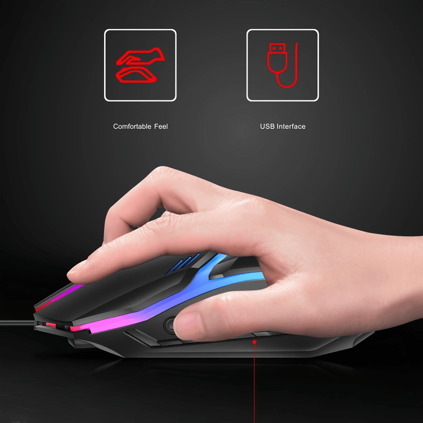 1pc MILANG Wired Gaming Mouse, RGB Backlit, Ergonomic Design, 3D Non-Slip Roller with Scale