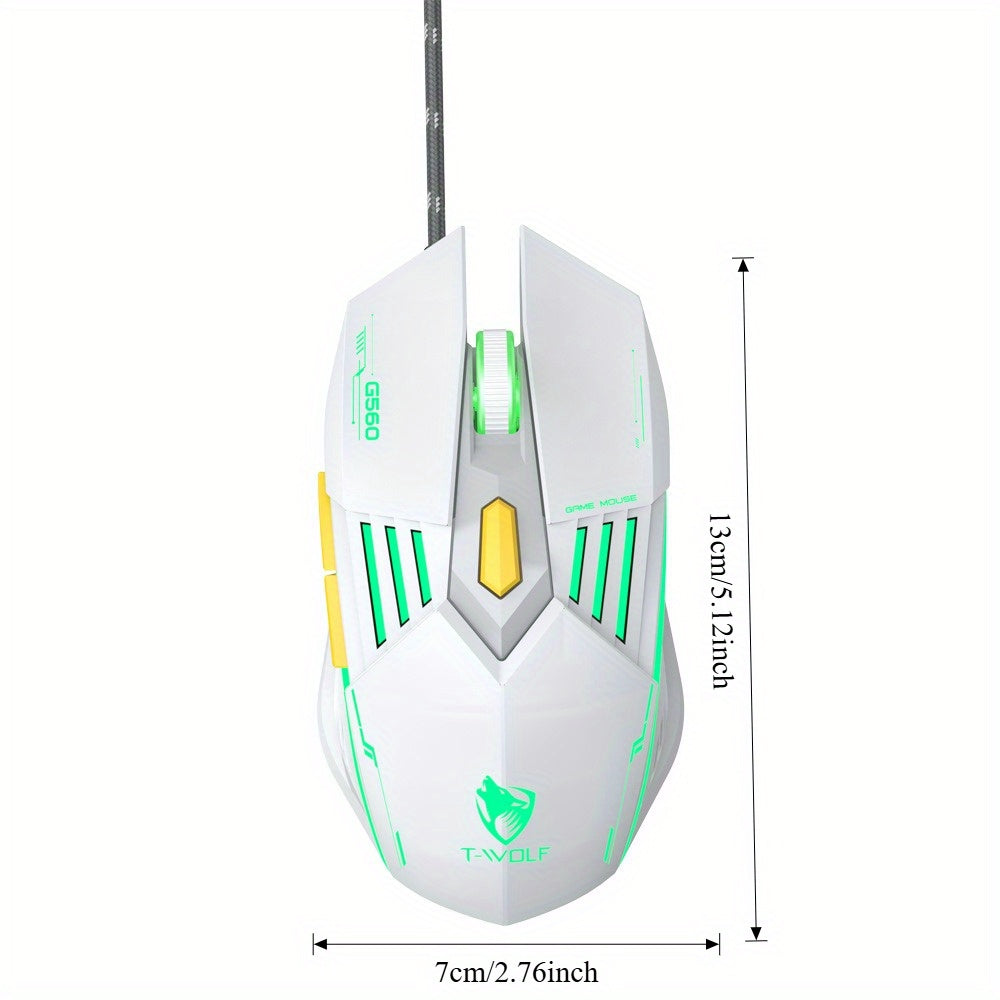 T-WOLF G560 Blue Wired Gaming Mouse Mechanical Design for Esports PC Gaming