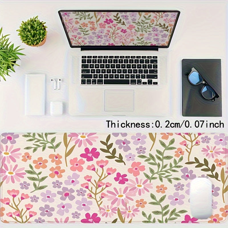 Large Pink Purple Lily Flower Mouse Pad with Non-Slip Rubber Base - Elegant Beige