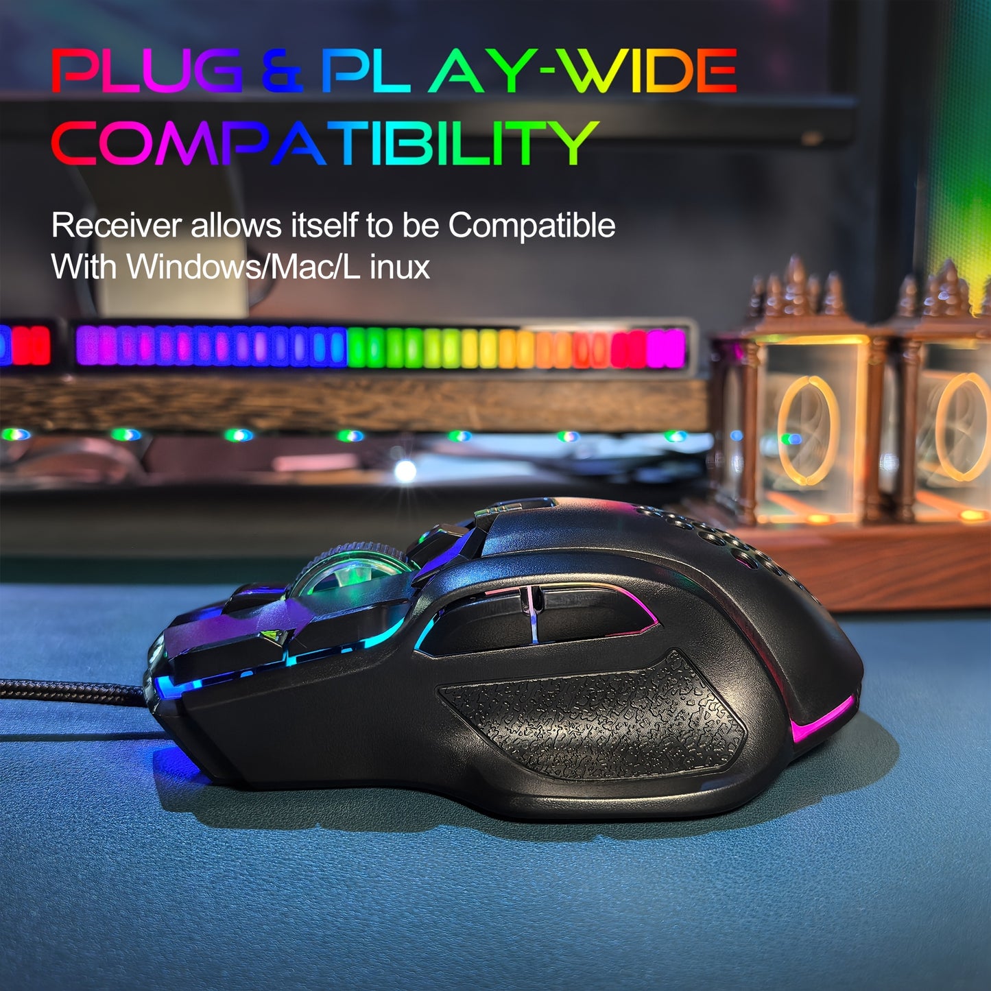 10-Key Wired Gaming Mouse with 13 RGB Lighting Modes, 12800 Performance