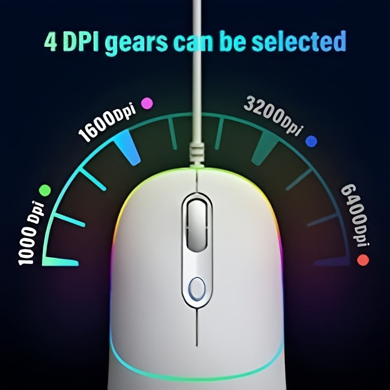 Ultra Quiet Wired Mouse Plug and Play 6400 DPI with RGB Backlight Office Mouse Perfect for PC and Laptop