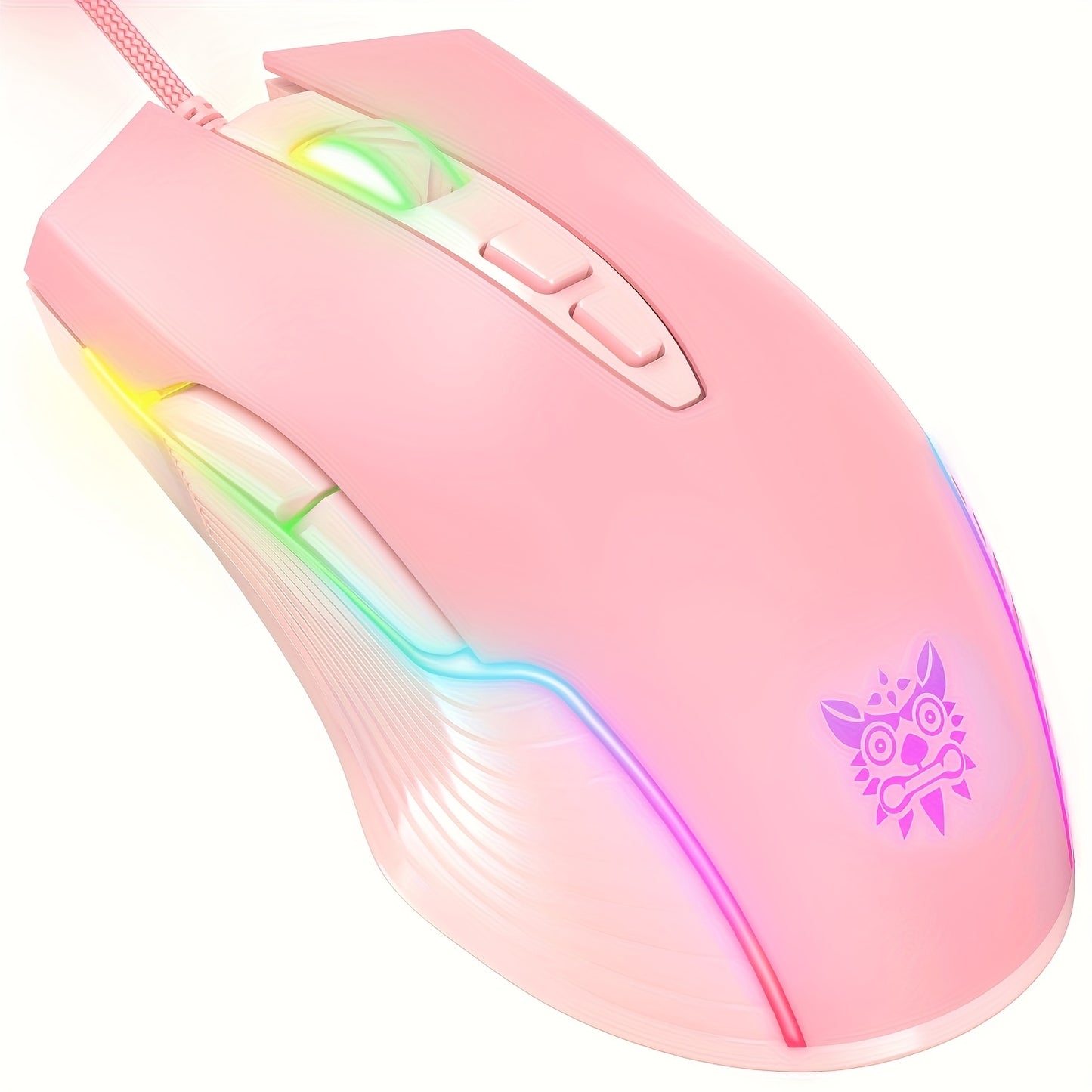 ONIKUMA CW905 Wired Colorful Mouse: 7 Light Effects + 6 DPI, Pink E-Sports Equipment for Office and Gaming