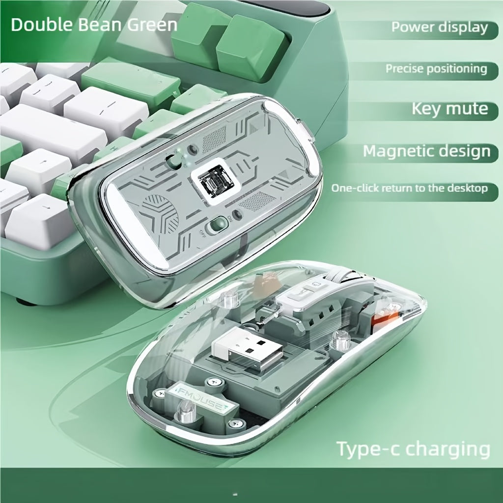 A transparent wireless Wireless mouse with real-time four-speed power display, USB charging
