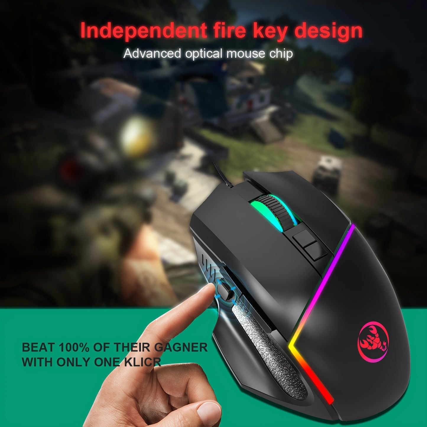 HXSJ new USB wired gaming mouse with RGB lighting and 8 buttons optical mouse suitable for gaming