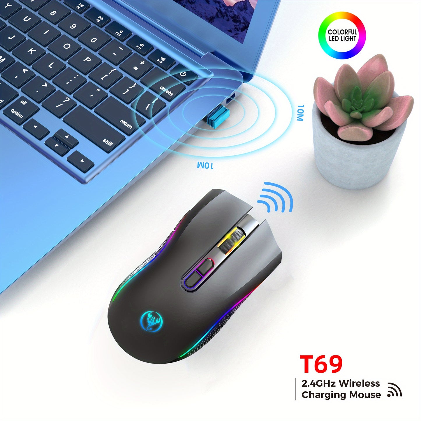 T69 2.4G RGB Luminous Wireless Mouse TYPE-C Rechargeable Interface 7-Button Game Mouse Spot Wholesale