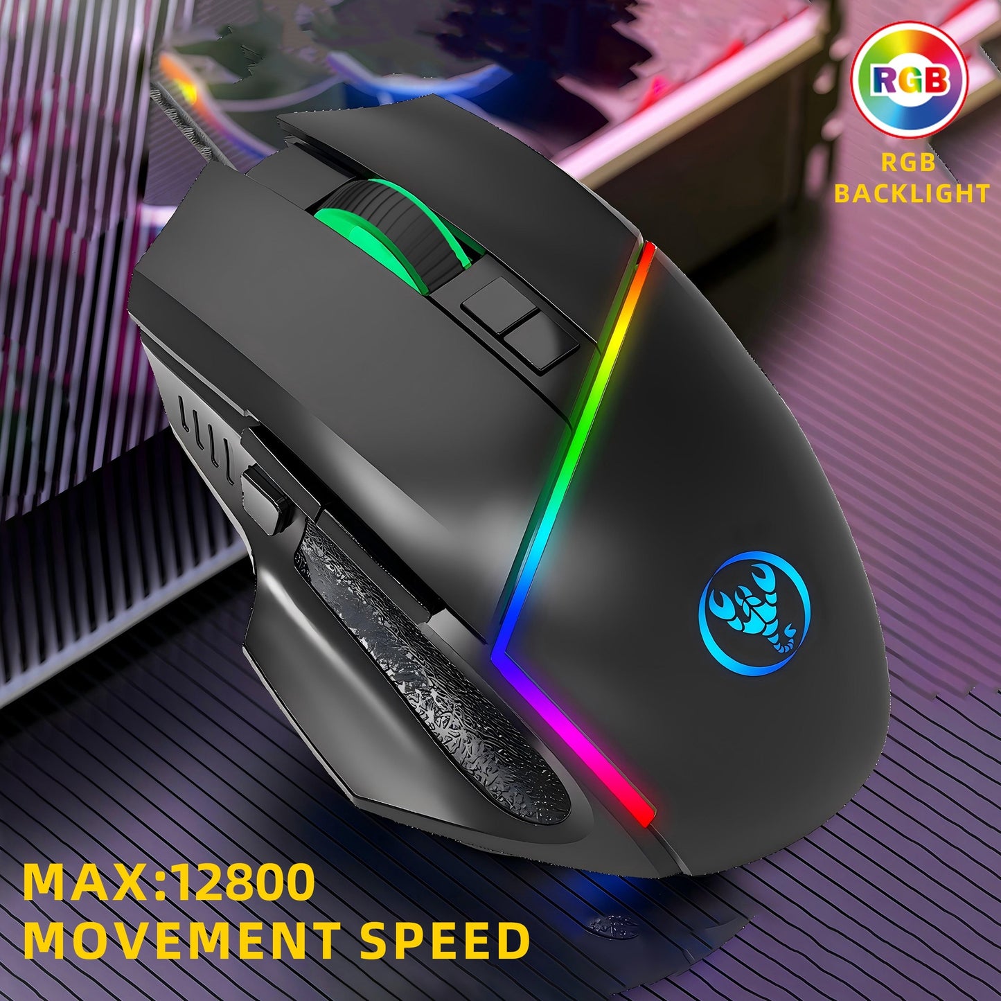 HXSJ new USB wired gaming mouse with RGB lighting and 8 buttons optical mouse suitable for gaming