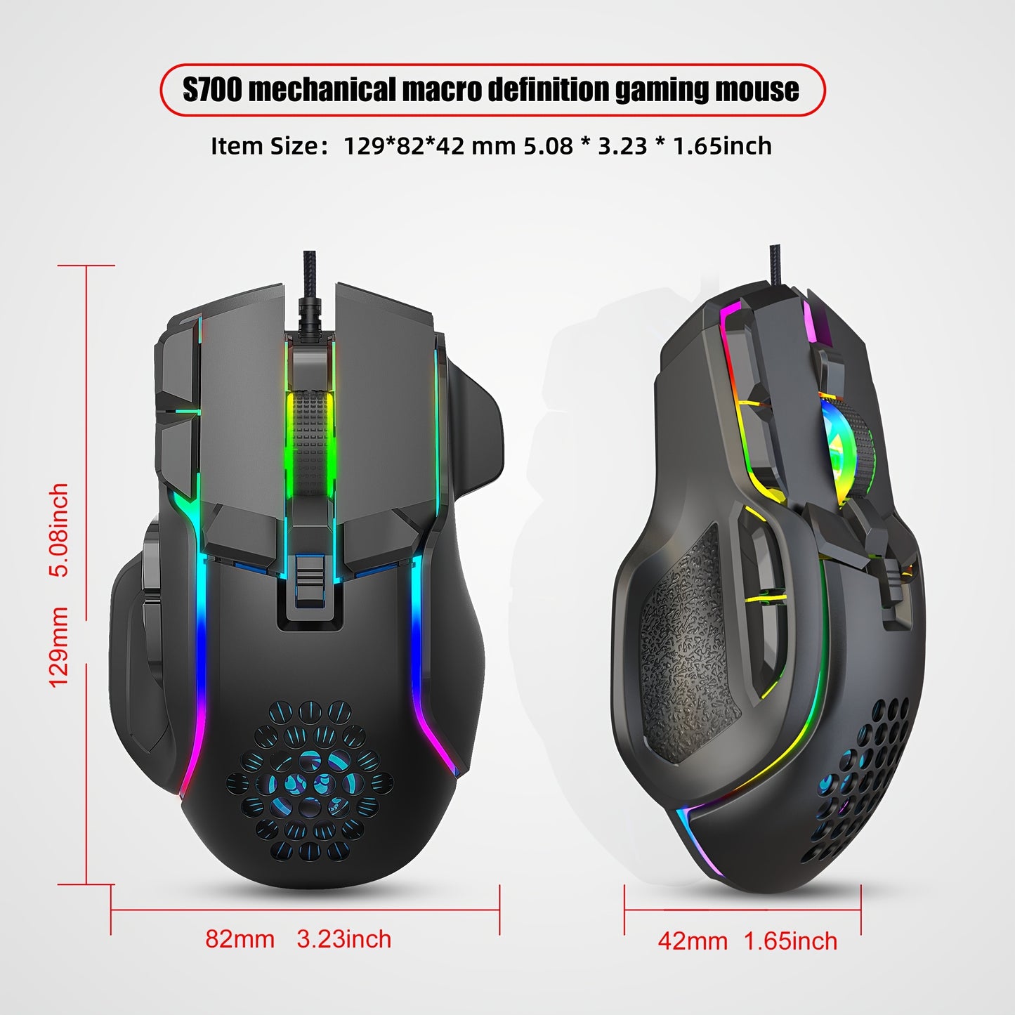 10-Key Wired Gaming Mouse with 13 RGB Lighting Modes, 12800 Performance