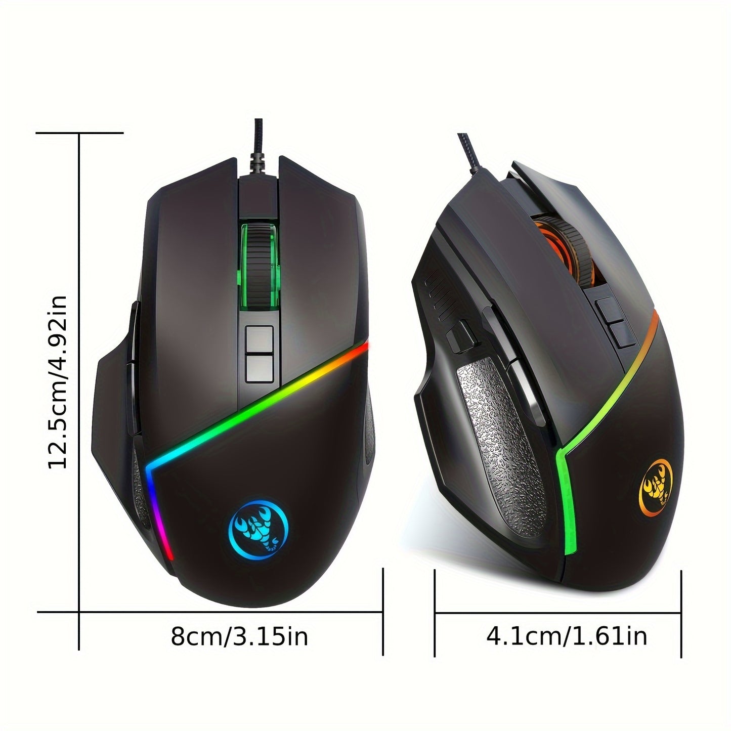 HXSJ new USB wired gaming mouse with RGB lighting and 8 buttons optical mouse suitable for gaming