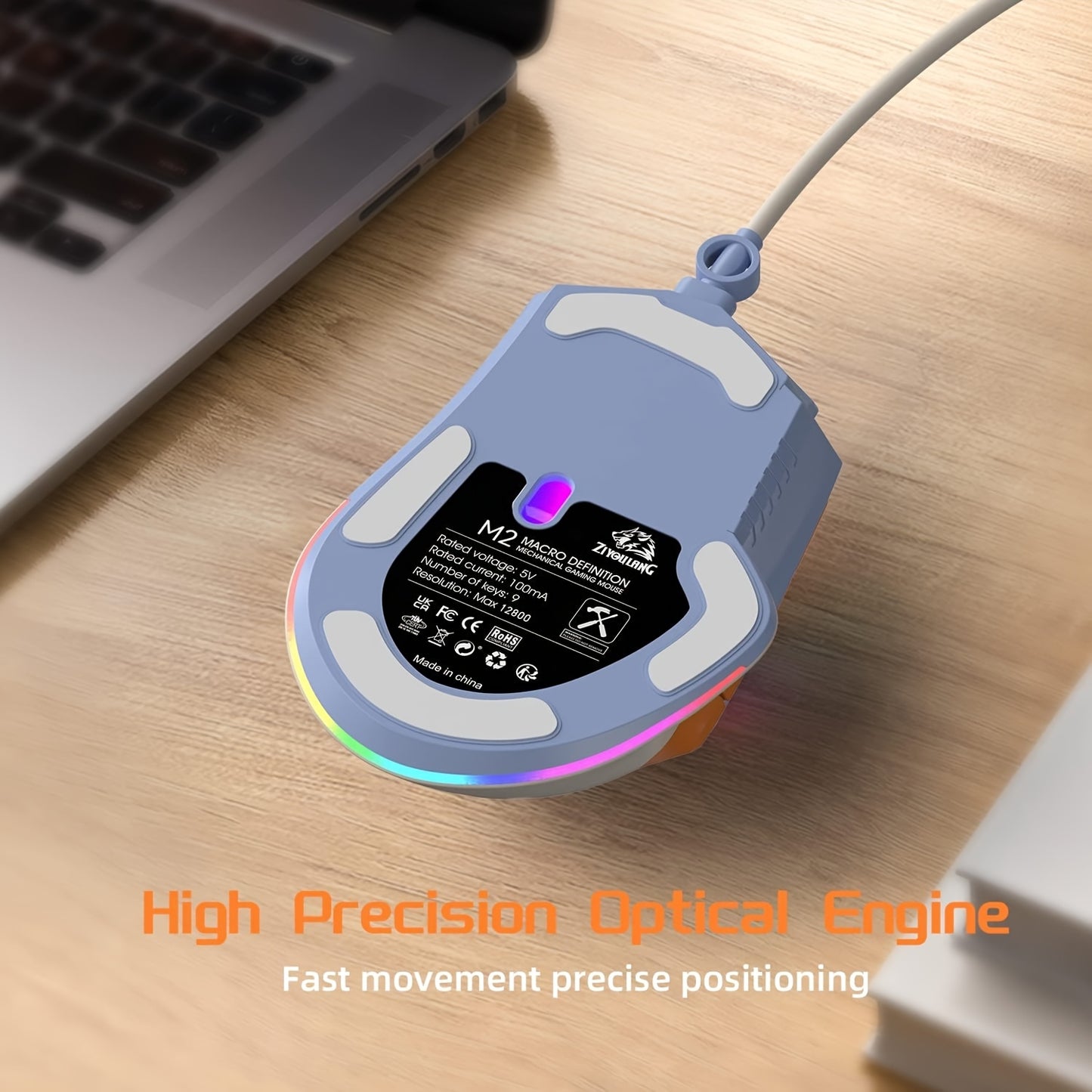 MAGIC-REFINER M2 Wired Gaming Mouse with 6 Types RGB Backlit High Precision, PC Gaming Macro Programming Mouse Conform Right Hand Engineering USB Plug Play for Laptop