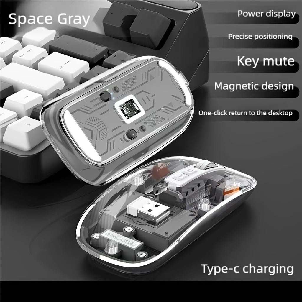 A transparent wireless Wireless mouse with real-time four-speed power display, USB charging