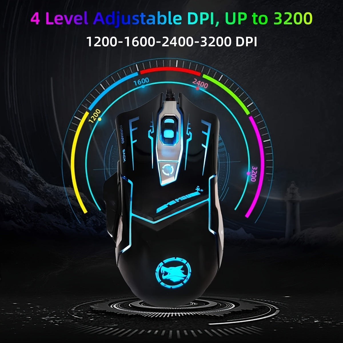 Ergonomic wired gaming mouse - 7 lighting effects, USB powered, suitable for PC and laptop gaming