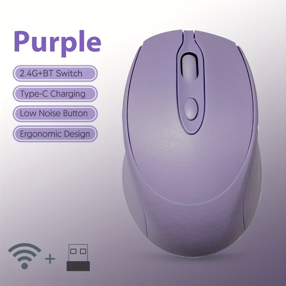 Wireless Silent Mouse Wireless Silent Mouse | Ambidextrous Dual-Mode Ergonomic Type-C Rechargeable for Office