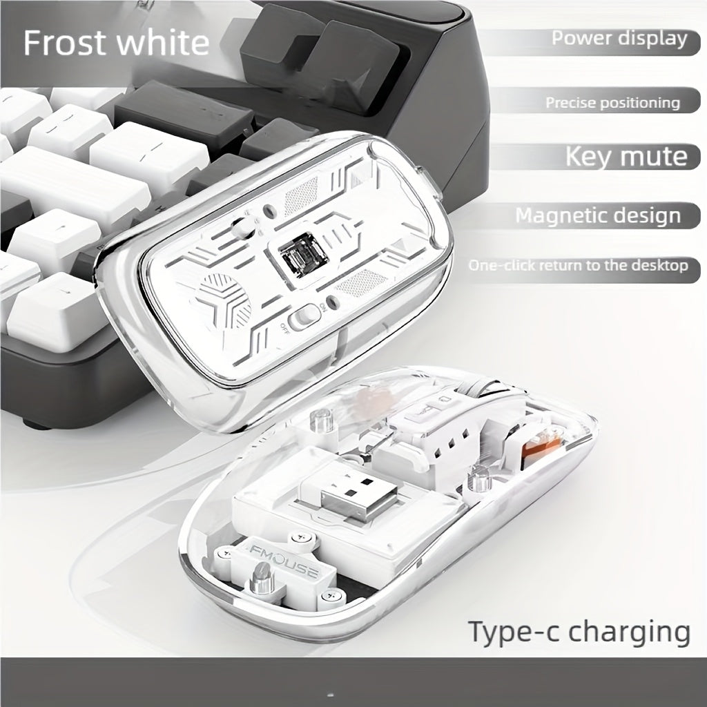 A transparent wireless Wireless mouse with real-time four-speed power display, USB charging