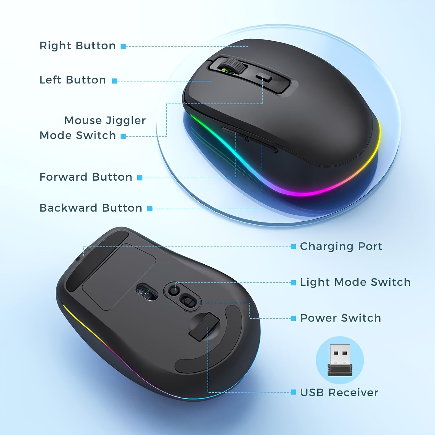 Seenda Wireless Mouse, Rechargeable Light Up LED Mouse, Office Mouse