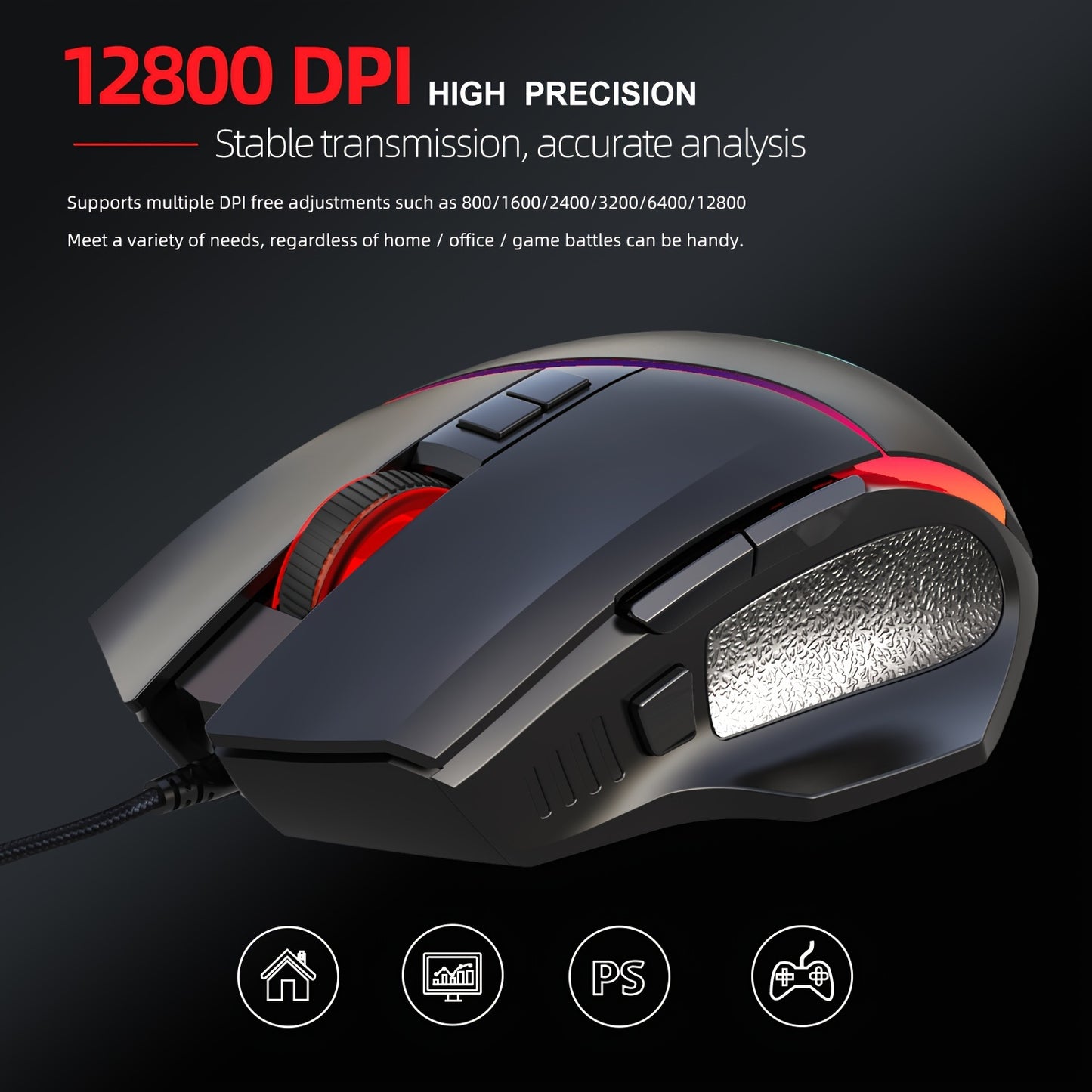 HXSJ new USB wired gaming mouse with RGB lighting and 8 buttons optical mouse suitable for gaming