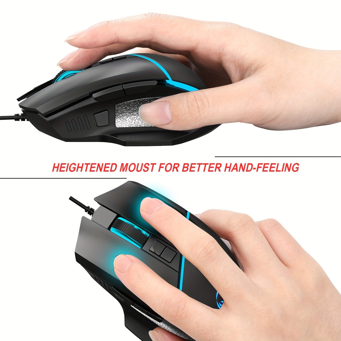 HXSJ new USB wired gaming mouse with RGB lighting and 8 buttons optical mouse suitable for gaming