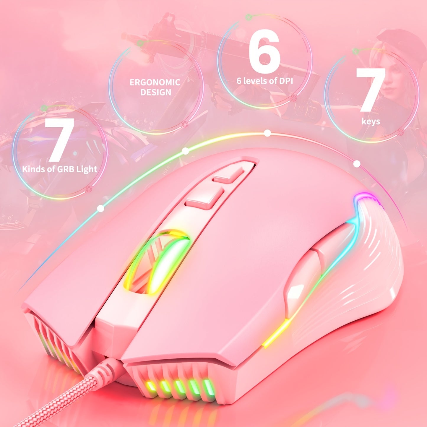 ONIKUMA CW905 Wired Mouse with Silent Operation, Designed for Gaming And Esports, Featuring Mechanical Keys, RGB Lighting, And a Heavy USB Connection for Computers And Laptops.