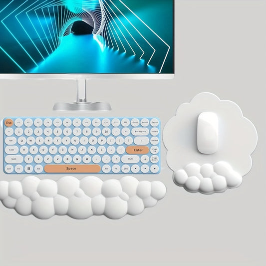 2pcs Cloud Wrist Rest Mouse Pad Keyboard Mat, Memory Foam Wrist Rest Computer Keyboard Mat Non-Slip