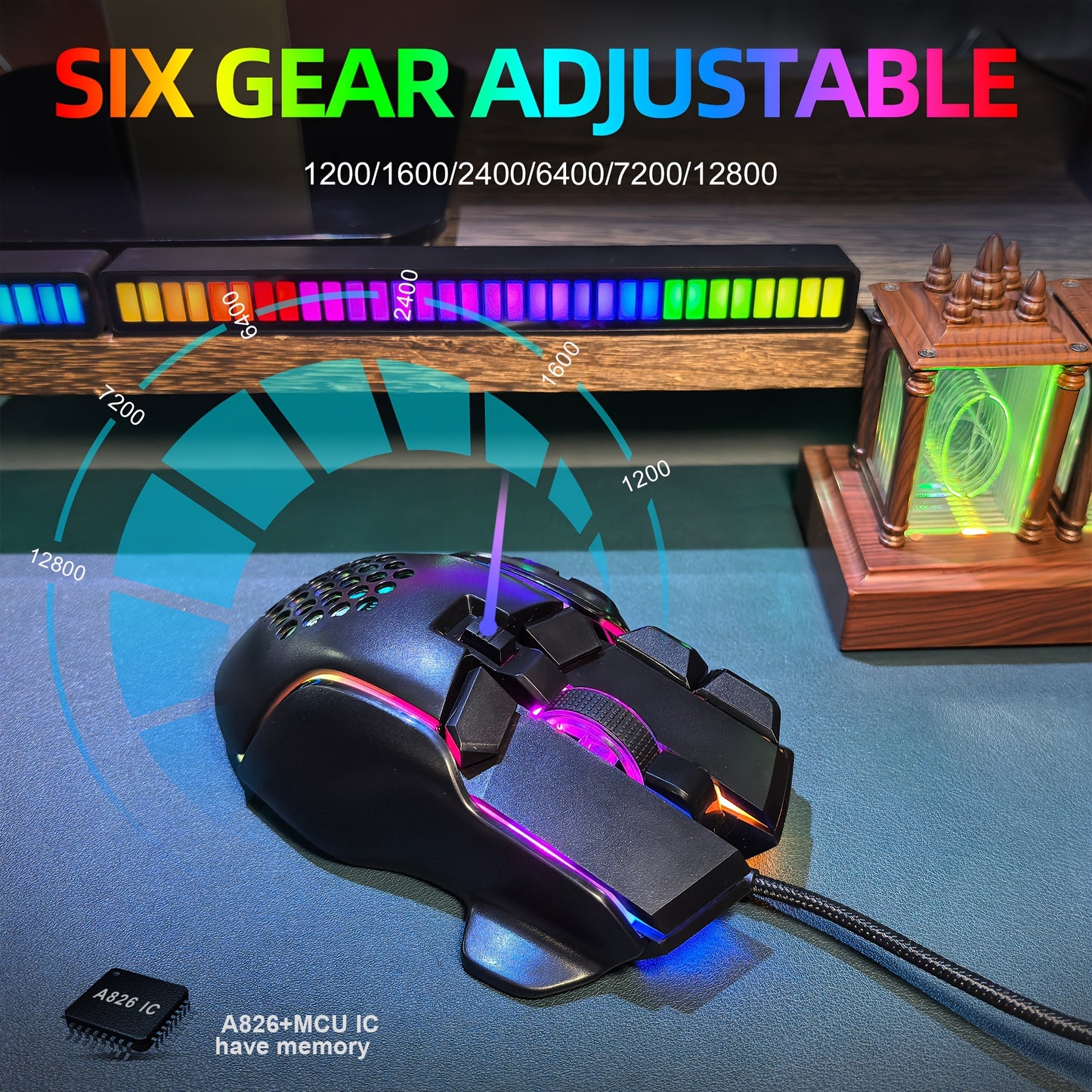 10-Key Wired Gaming Mouse with 13 RGB Lighting Modes, 12800 Performance
