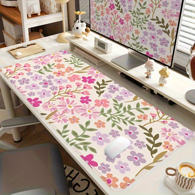 Large Pink Purple Lily Flower Mouse Pad with Non-Slip Rubber Base - Elegant Beige