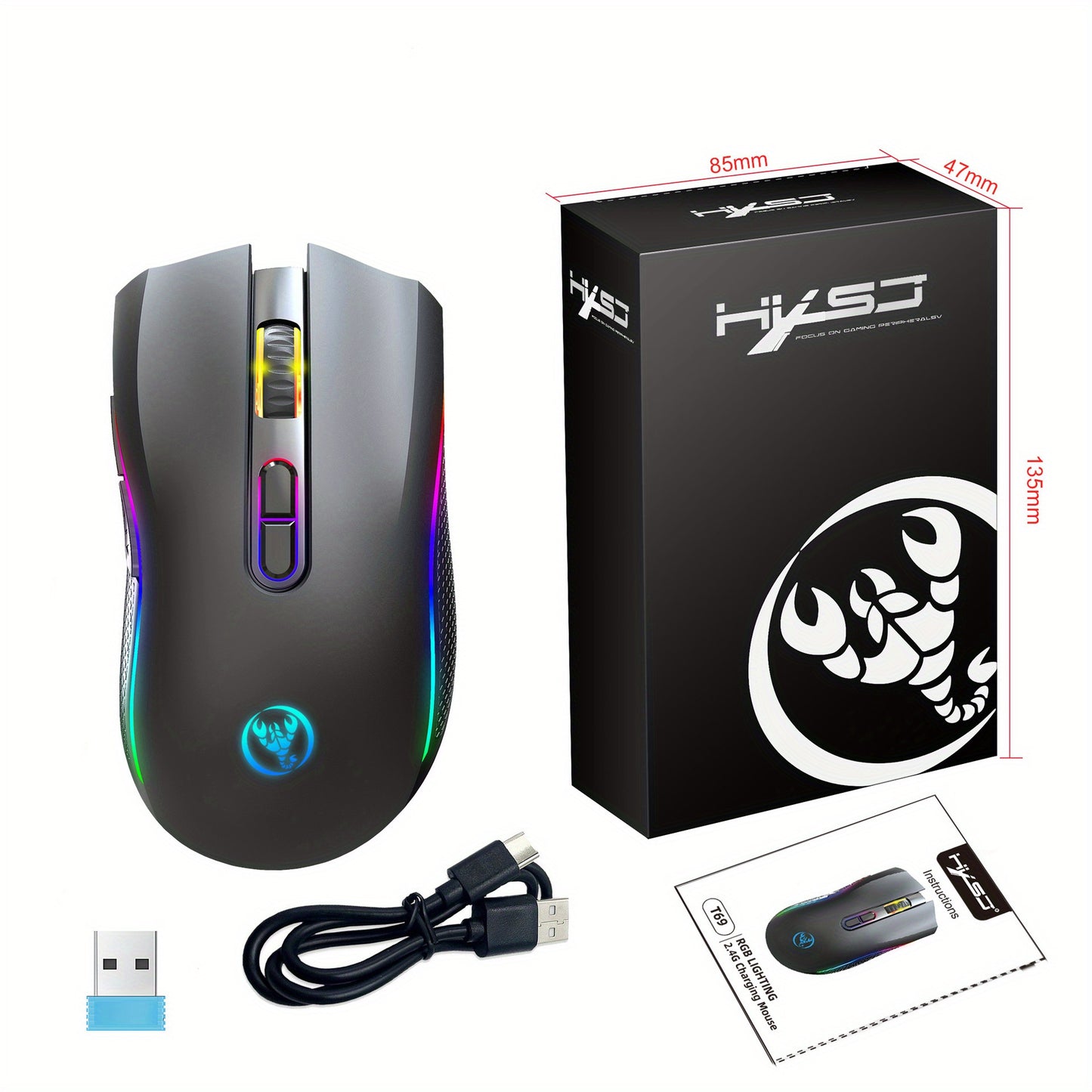 T69 2.4G RGB Luminous Wireless Mouse TYPE-C Rechargeable Interface 7-Button Game Mouse Spot Wholesale
