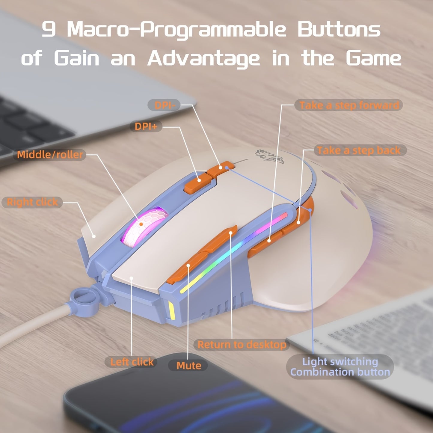 ZIYOU LANG M2 Wired Gaming Mouse With 6 Types RGB Backlit High Precision Adjustable 12800DPI, PC Gaming Macro Programming Mouse Conform Right Hand Engineering USB Plug Play For Laptop Mac