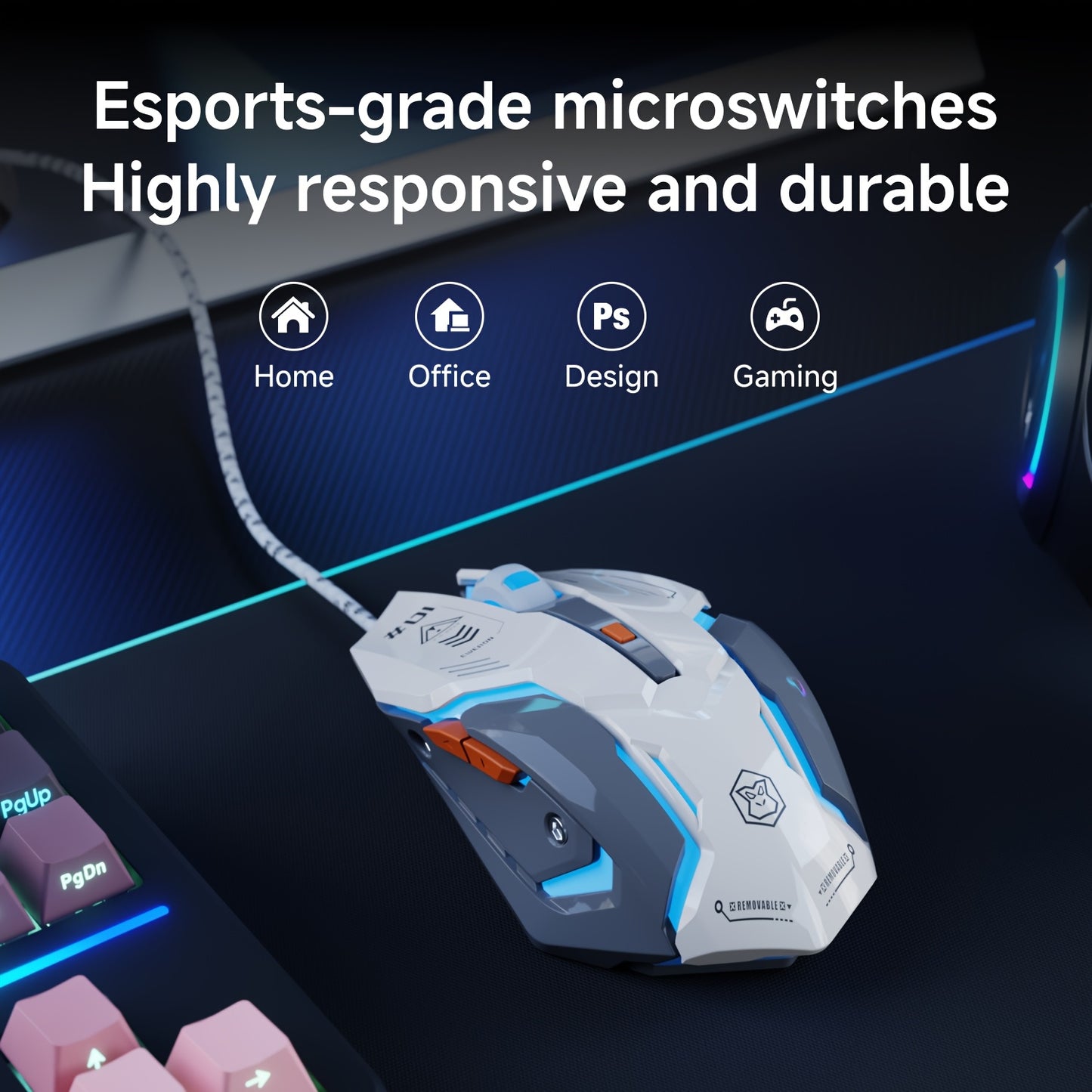 EWEADN Wired Silent Mouse with Glossy ABS Surface & Matte Base, Rubber Scroll Wheel
