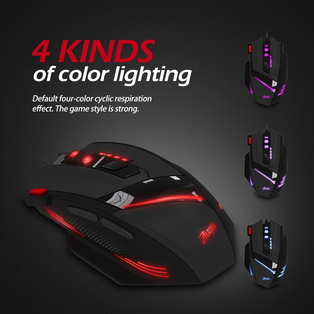 Wired Gaming Mouse Optical Adjustable USB Computer Programmable LED Backlight Mice 7 Buttons Gaming for PC Laptop Gamer Zelotes T-60