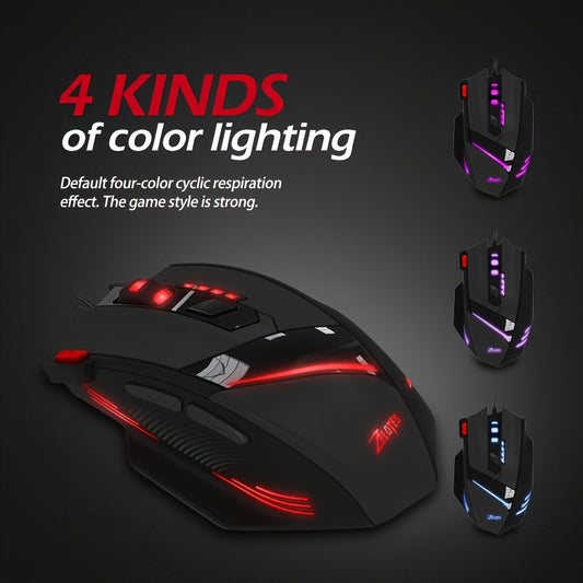 Wired Gaming Mouse Optical Adjustable USB Computer Programmable LED Backlight Mice 7 Buttons Gaming for PC Laptop Gamer Zelotes T-60