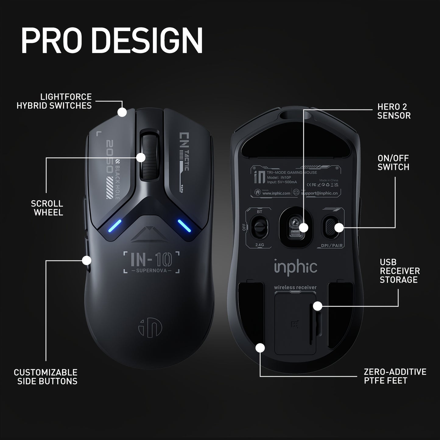 INPHIC IN10P Triple Mode Wireless Gaming Mouse with 3395 Sensor, 8K Polling Rate