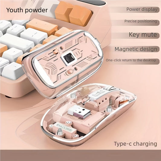 A transparent wireless Wireless mouse with real-time four-speed power display, USB charging