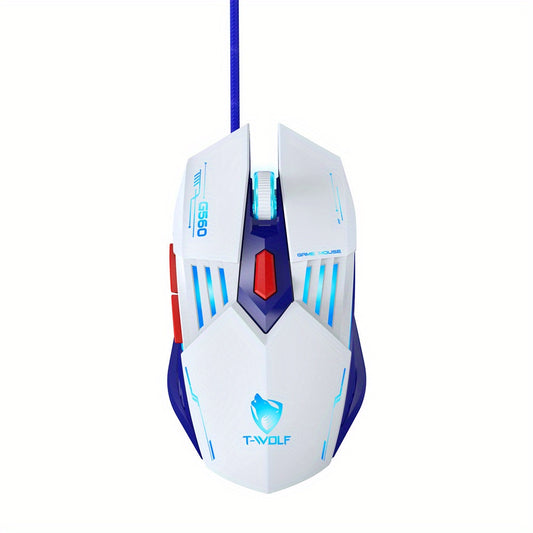 T-WOLF G560 Blue Wired Gaming Mouse Mechanical Design for Esports PC Gaming
