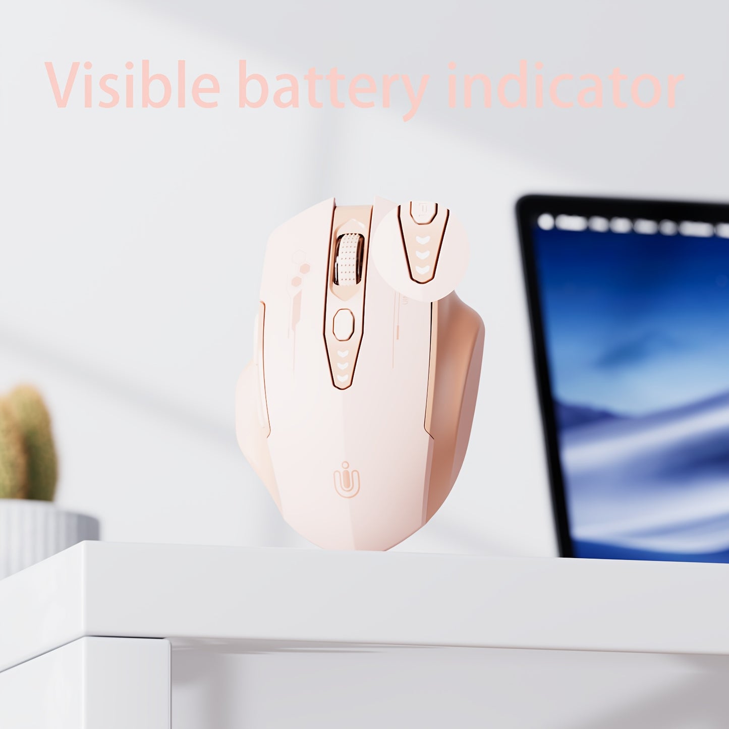 Pink Rechargeable Ergonomic BT Mouse with Visible Battery Indicator