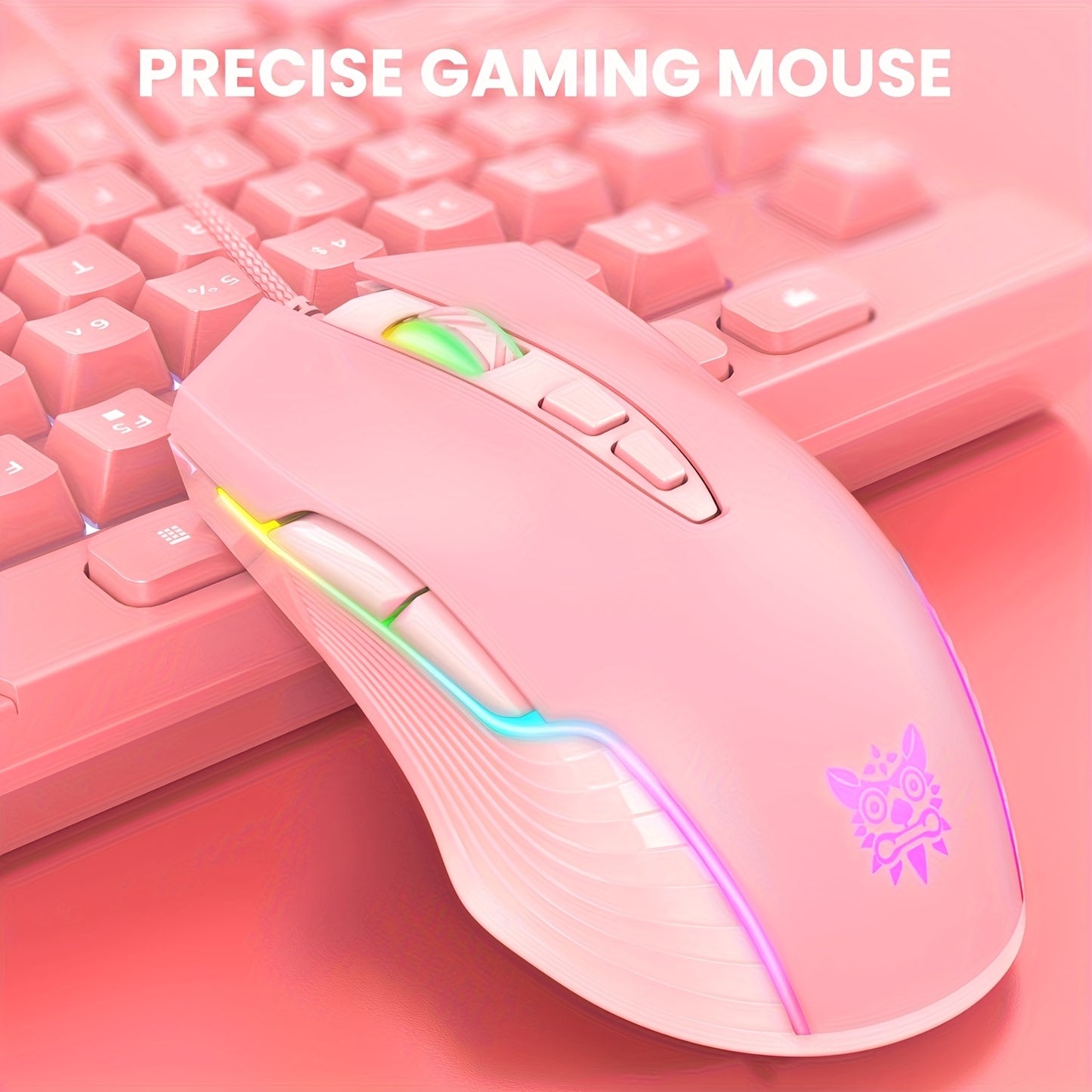 ONIKUMA CW905 Wired Colorful Mouse: 7 Light Effects + 6 DPI, Pink E-Sports Equipment for Office and Gaming