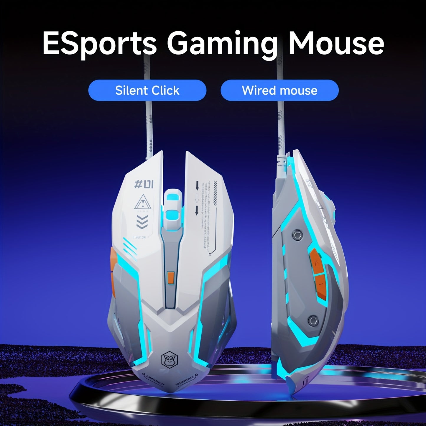 EWEADN Wired Silent Mouse with Glossy ABS Surface & Matte Base, Rubber Scroll Wheel