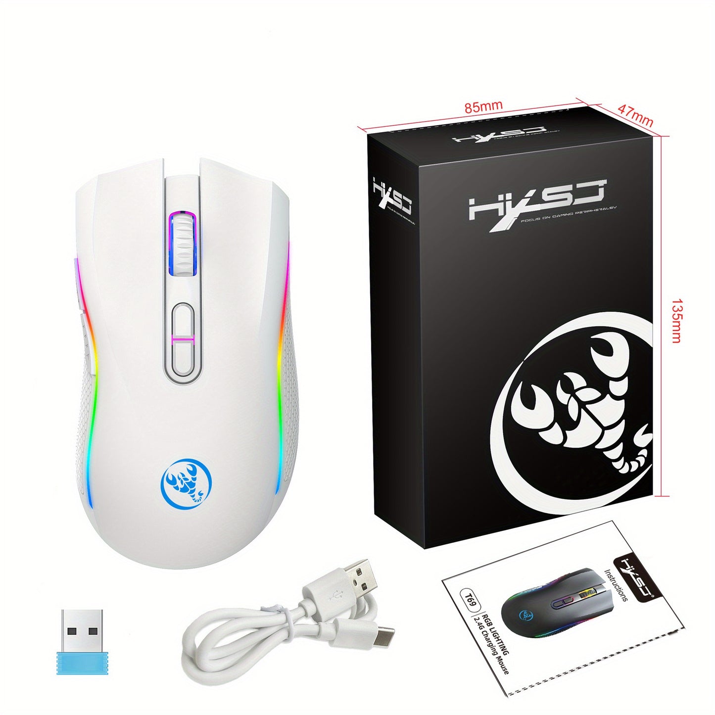 T69 2.4G RGB Luminous Wireless Mouse TYPE-C Rechargeable Interface 7-Button Game Mouse Spot Wholesale