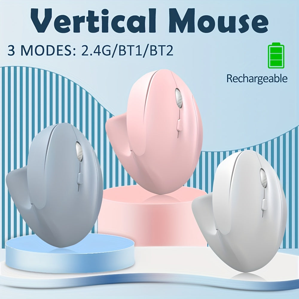 Ergonomic Wireless Vertical Mouse, Dual Mode 2.4G USB+BT 6-Button Standing Vertical Optical Mouse for PC Computer