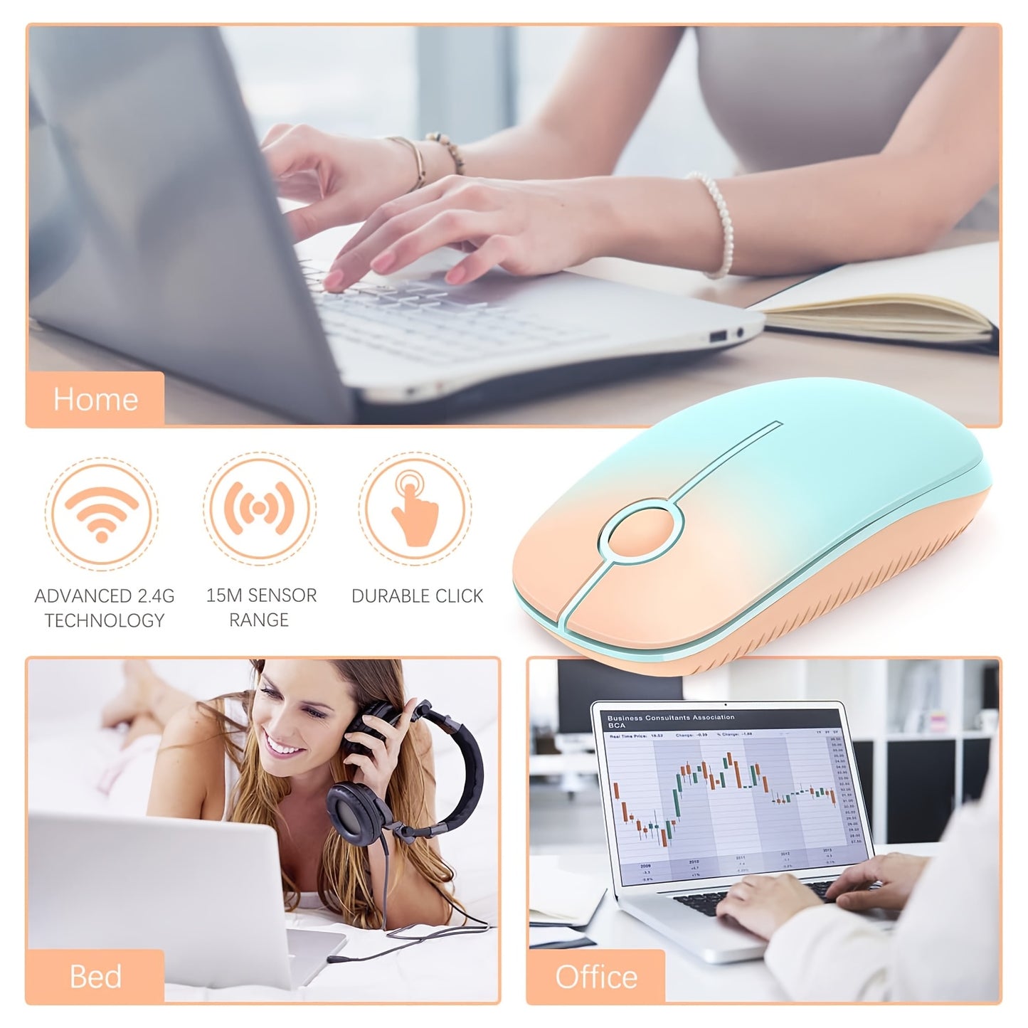 Wireless Mouse - 2.4G Slim Portable Computer Mouse with Nano Receiver