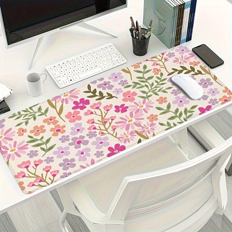Large Pink Purple Lily Flower Mouse Pad with Non-Slip Rubber Base - Elegant Beige